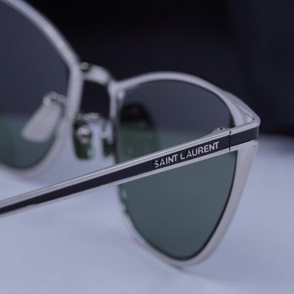 Saint Laurent SL409 003 Cat Eye Sunglasses - Silver/Black/Green - Picture 8 of 9